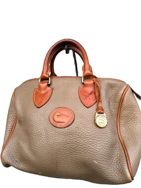 Dooney & Bourke Taupe Pebbled Leather Satchel with Brown Trim